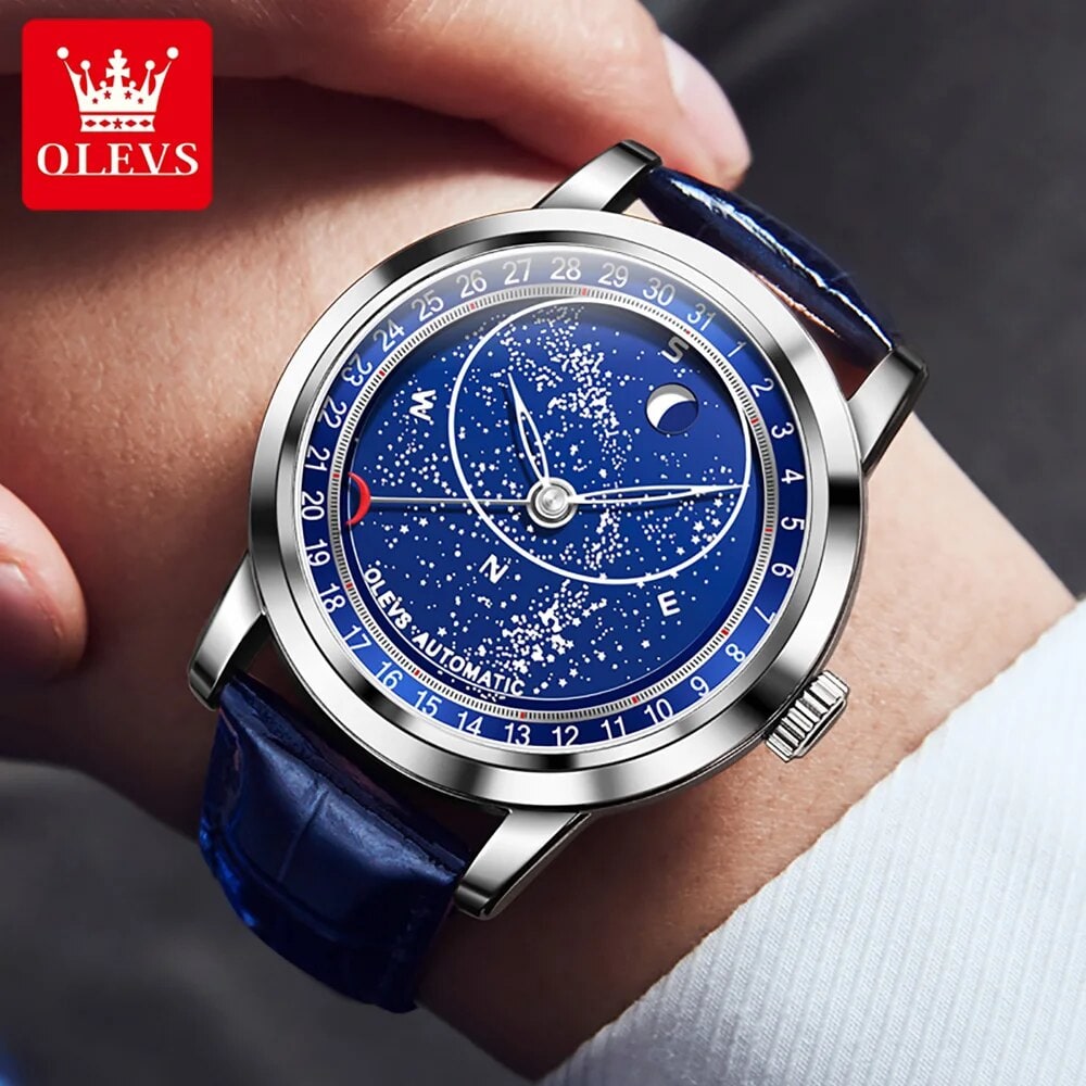 OLEVS Men Sky Moon Phase Automatic Mechanical Watch